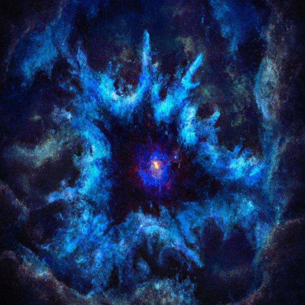 Digital Cosmic Art: Blue Star's Glimmer – A Nebulous Dream