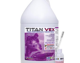 TITAN VEX 1-5 Gallon Vinyl Ester/Polyester Laminating Resin blend kits with MEKP hardener included and pipettes to measure catalyst