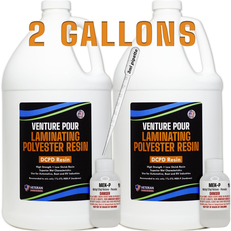 VP PREMIUM 1-5G Polyester RESIN 1-5 Gallon MekP Hardener, Non-Tacky Finish laminating fiberglass cloth,biaxle,matBoat,RVs,Parts Casting 2 Gallons