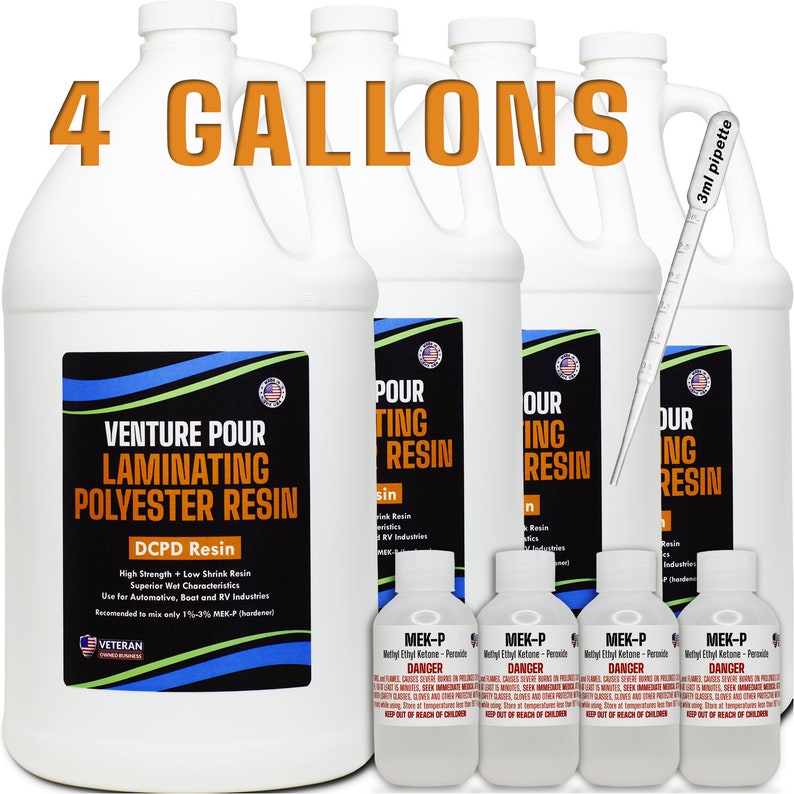 VP PREMIUM 1-5G Polyester RESIN 1-5 Gallon MekP Hardener, Non-Tacky Finish laminating fiberglass cloth,biaxle,matBoat,RVs,Parts Casting 4 Gallons