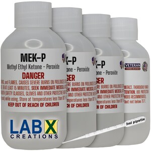 MEKP 4x 2oz bottles with 3ml pipette for measuring; Use with FiberLam Plus, Venture Pour resin, most other polyester resins and gelcoats