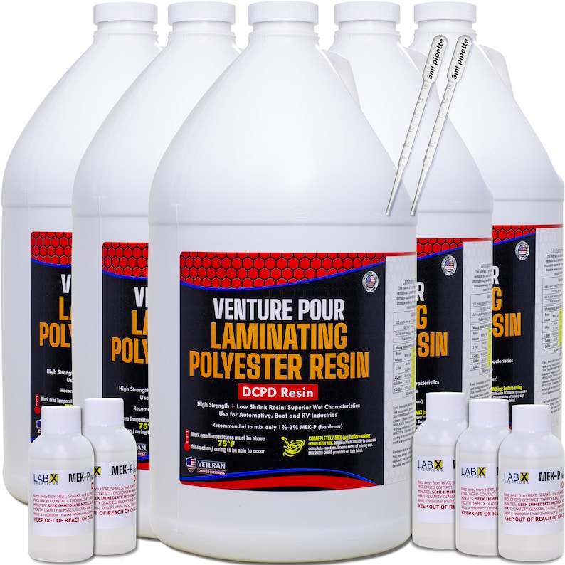 VP PREMIUM 1-5 Gallon Polyester RESIN kit + MekP Hardener, Non-Tacky Finish; laminating fiberglass cloth,biaxle,mat;Boat,RVs,Parts Casting 5 Gallons