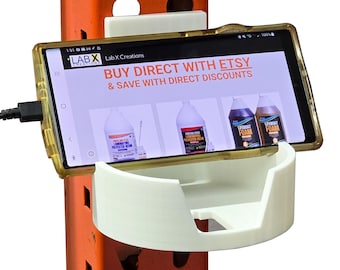 STL File for Pallet Rack Mug/Cup/Phone/Tablet holder. Compatible with teardrop pallet racking in warehouses. Keep items off work surfaces.