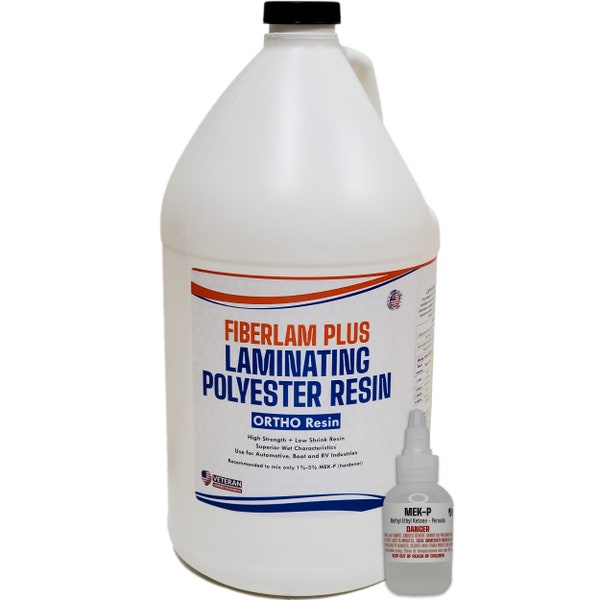 FIBERLAM PLUS 1-10G Polyester RESIN 1-10 Gallon +MekP; Low Viscosity Coating; Laminating Fiberglass mat, Biaxle & Cloth, Extended Tack Time