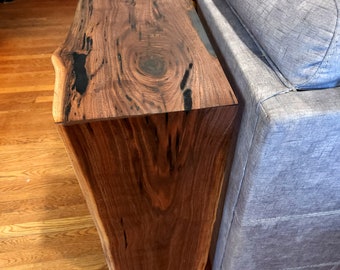 STUNNING Modern Live Edge Black Walnut Console Table with Black Resin Accents