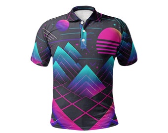 Miami Slice Men's Golf Polo Shirt with Retro Geometric Design – Perfect for a Male Golfer – Performance Wear