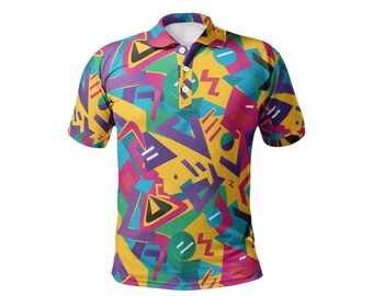 Party Crash Retro Geo Polo Golf Shirt - Premium Stretch Fabric, Ultimate Comfort & Breathable Design, Perfect for Everyday Wear