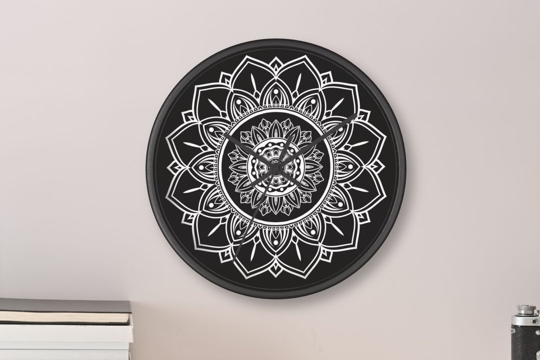 Zen Mandala Wall Clock Black Mandala Wall Clock Zen Black Etsy