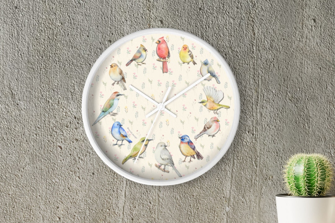 Bird Watching Wall Clock, Cute Birds Wall Clock, Birds Clock for