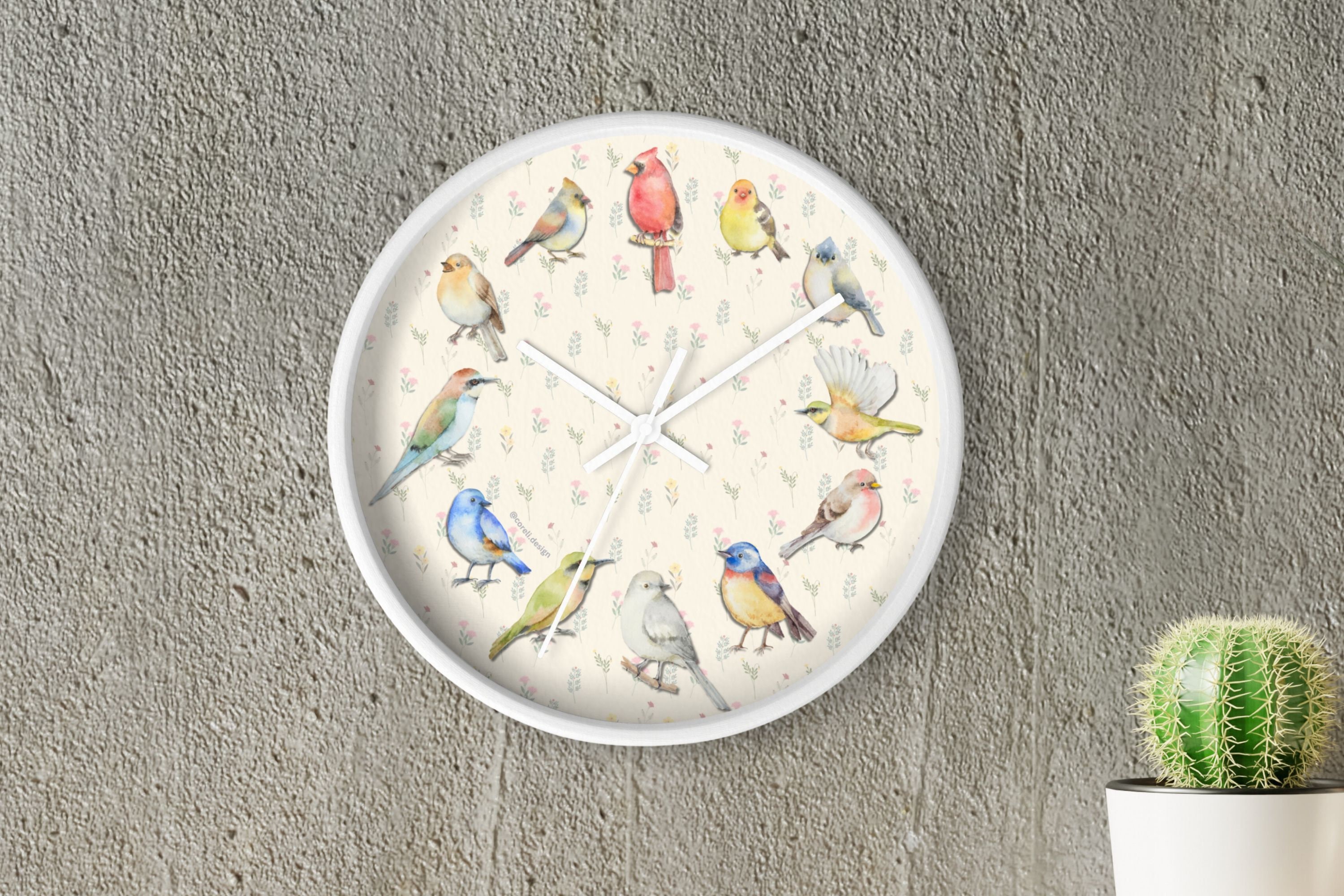 Bird Watching Wall Clock, Cute Birds Wall Clock, Birds Clock for
