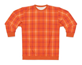 Orange Plaid Unisex Sweatshirt | Sweater | Fall Outfits | Winter Wear | Jumper | Clothing