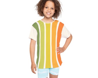 Kids Sports Jersey | Children's Shirt | Kids Short Sleeve Top | T-Shirt | Summer Clothing | Green Orange Cream | Sports Tee | Summer Outfits
