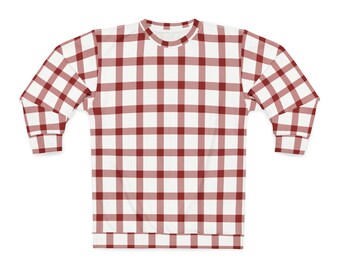 Check Christmas Sweatshirt | Red and White Sweater | Fall Clothing | Winter Wear | Checkered Jumper | Seasonal Outfits | Xmas Eve Photoshoot