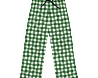 Pantaloni pigiama a quadri / Pantaloni Gingham .PJ / Verde e bianco / Plaid / Abbigliamento da casa da donna