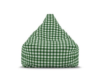 Plaid Bean Bag Chair Cover | Check | Gingham | Green & White | Kids Bedroom Decor | Childrens Furniture | Home | Nursery