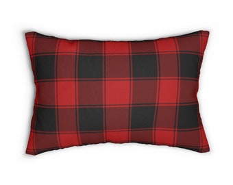 Buffalo Plaid Lumbar Pillow | Red and Black | Festive Cushion Cover | Seasonal Decor | Check Pillowcase | Xmas Eve PhotoshootSeasonal Decor