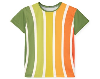 Kids Sports Jersey | Children's Shirt | Kids Short Sleeve Top | Childs Tee Shirt | Summer Clothing | Green, Yellow and Orange | Striped