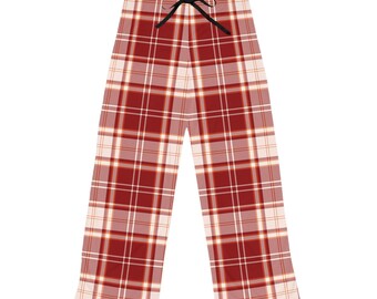 Christmas Buffalo Plaid Pajama Pants, Women's Holiday Lounge Wear, Festive Red and Beige Plaid PJ Bottoms, Seasonal Family Outfits, Xmas Eve