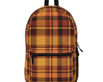Plaid Check Brown Backpack | Plaid Backpack | Check Flannel Print Bag |Orange | Waterproof