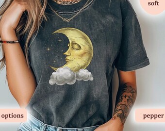 Boho Moon Shirt, Celestial Shirt, Moon T Shirt, Star Galaxy TShirt, Astrology Astronomy Tee, Mystical Moon Phase Shirt