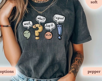 Lustiges Grammatik-Lehrer-Shirt, Satzzeichen-Englisch-Lehrer-Geschenk, warten Sie, was stoppt es, ich stimme Shirt zu, Sinnbild Rolls Shirt