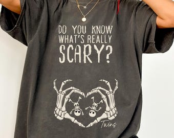 Twin Spooky Mama T-Shirt: Pregnancy Announcement Gift