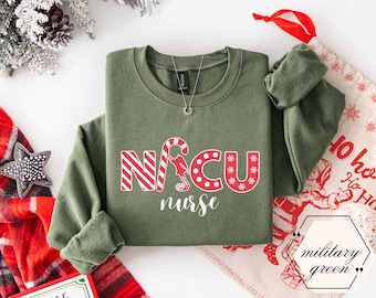 クリスマスNICUナーススウェットシャツ、NICUナースセーター、NICUナーススウェットシャツ、NICUナースへのギフト、新人ナースへのギフト、NICU卒業生へのギフト