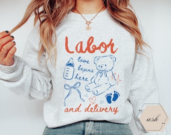 Blusa de moletom para enfermeira de parto e parto: gola redonda aconchegante para parto e parto