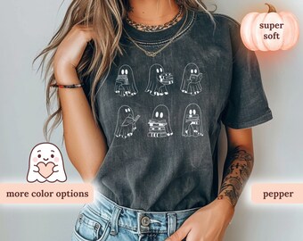 Halloween-Shirt für Bücherwürmer, Halloween-Geister-Shirt, Geschenke für Bücherwürmer
