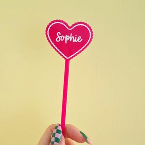 Personalised Acrylic Drink Stirrers – Coquette Scalloped Heart, Choose your Colour
