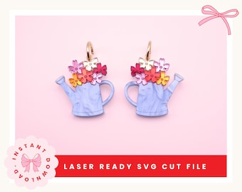 Pendientes florales de primavera SVG, archivo de corte láser para regadera