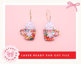 Christmas Hot Chocolate Earrings SVG | Mug & Whipped Cream Laser Cut File