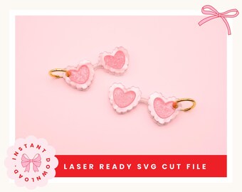 Archivo SVG de pendientes de corazón de San Valentín / Archivo de corte láser de corazón festoneado