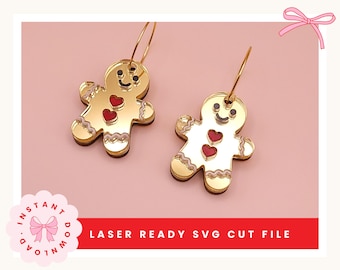 Gingerbread Man Earrings Laser Cut File | Christmas Cookie Earrings SVG | Glowforge xTool Ready