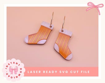 Knitted Socks Earrings Laser Cut File, Cozy Fall Earrings SVG
