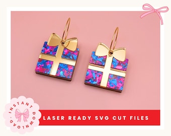 Christmas Gift Earrings SVG | Festive Xmas Earrings Laser Cut File | Glowforge xTool Ready