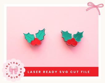 Holly Ohrstecker SVG | Festliche Ohrringe Laser Cut Datei | Glowforge xTool-Ready