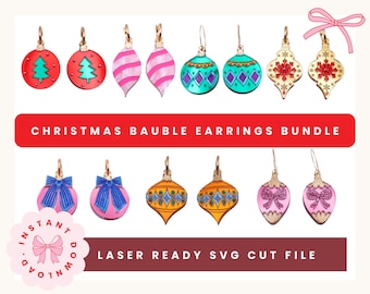 Christmas Earrings SVG Bundle | Festive Bauble Earrings Laser Cut File