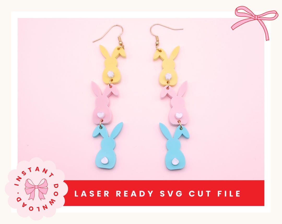 Bunny Drop Earrings SVG | Easter Bunny Dangle Laser Cut File - Etsy