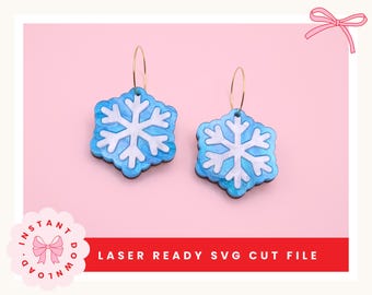 Archivo SVG de pendientes de copo de nieve / Archivo de corte láser para joyería navideña