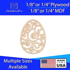 Easter Egg Star Design Cutout | Unfinished Plywood or MDF Craft Laser Cut Shape | 1/8&quot; to 1/4&quot; thick and 2&quot; to 46&quot;