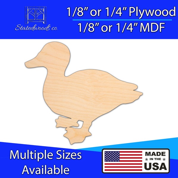 Duck Animal Cutout | Unfinished Plywood or MDF Craft Laser Cut Shape | 1/8" to 1/4" thick and 2" to 46"