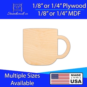 Coffee Cup Mug Shape Cutout | Unfinished Plywood or MDF | Laser Cut Shape | 1/8&quot; to 1/4&quot; thick DIY, Arts and Craft