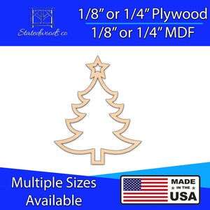 Christmas Tree Outline with Star Outline Cutout | Unfinished Plywood or MDF Craft Laser Cut Shape | 1/8&quot; to 1/4&quot; thick and 2&quot; to 46&quot;