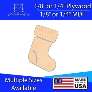 Christmas Stocking Cutout | Unfinished Plywood or MDF Craft Laser Cut Shape | 1/8&quot; to 1/4&quot; thick and 2&quot; to 46&quot;