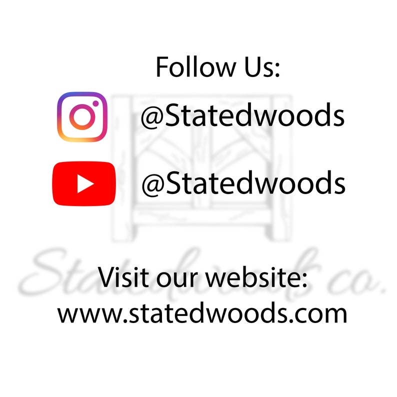 May include: White background with text and social media icons. The text reads "Follow Us: @Statedwoods" and "Visit our website: www.statedwoods.com". Instagram and YouTube icons are also present.