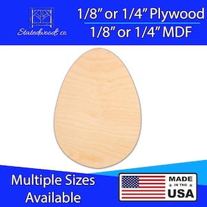 Easter Egg Solid Shape Cutout | Unfinished Plywood or MDF Craft Laser Cut Shape | 1/8&quot; to 1/4&quot; thick and 2&quot; to 46&quot;