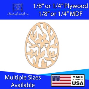 Easter Egg Flower Design Cutout | Unfinished Plywood or MDF Craft Laser Cut Shape | 1/8&quot; to 1/4&quot; thick and 2&quot; to 46&quot;