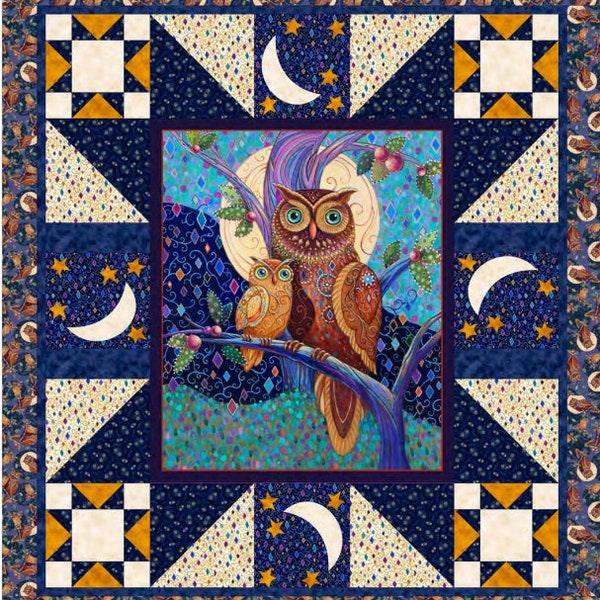 Hoot At The Moon Quilt KIT Featuring Opulent Owls from QT Fabrics