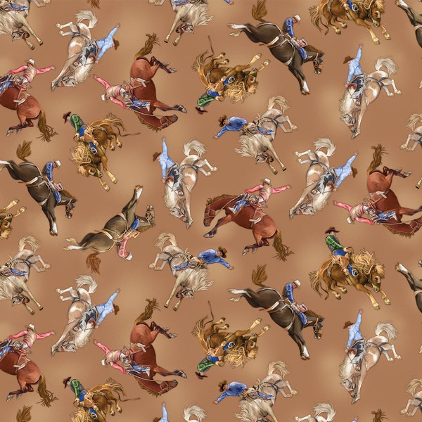 Yellowstone Fabric Bronc Rider Toss by Benartex (14481-72) Sold by the Half Yard